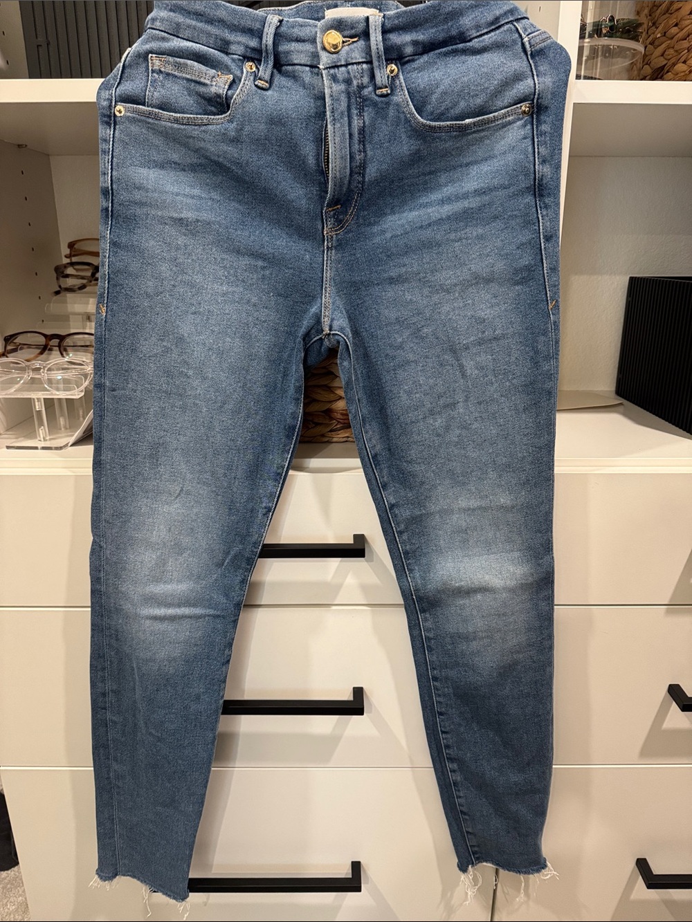 Good American Light Blue Skinny Jeans with Subtle Fade